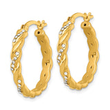 Sterling Silver Twisted Braid Hoop Earrings with Round Cubic Zirconia Stones