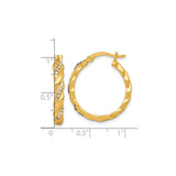 Sterling Silver Twisted Braid Hoop Earrings with Round Cubic Zirconia Stones