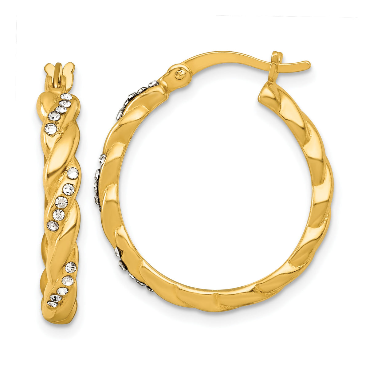 Sterling Silver Twisted Braid Hoop Earrings with Round Cubic Zirconia Stones