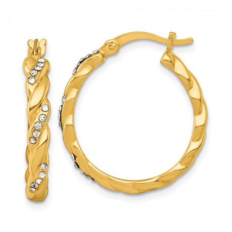 Sterling Silver Twisted Braid Hoop Earrings with Round Cubic Zirconia Stones