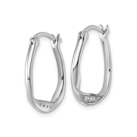 Sterling Silver Twist Hoop Earrings with Cubic Zirconia, Rhodium Plated Modern Design