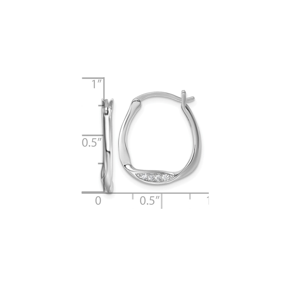 Sterling Silver Twist Hoop Earrings with Cubic Zirconia, Rhodium Plated Modern Design