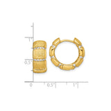 Sterling Silver Hoop Earrings with Cubic Zirconia, Gold Plated Bamboo Style, Textured Finish