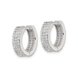 Sterling Silver Hoop Earrings with Triple Row Cubic Zirconia in Pavé Setting, Huggie Style