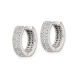 Sterling Silver Hoop Earrings with Triple Row Cubic Zirconia in Pavé Setting, Huggie Style