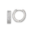 Sterling Silver Hoop Earrings with Triple Row Cubic Zirconia in Pavé Setting, Huggie Style