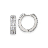 Sterling Silver Hoop Earrings with Triple Row Cubic Zirconia in Pavé Setting, Huggie Style