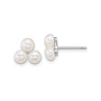 Sterling Silver Stud Earrings with White Freshwater Pearls, Three Pearl Cluster Design, Rhodium Plated Minimalist Bridal Jewelry for Women, Classic Elegant Formal Style for Everyday Wear