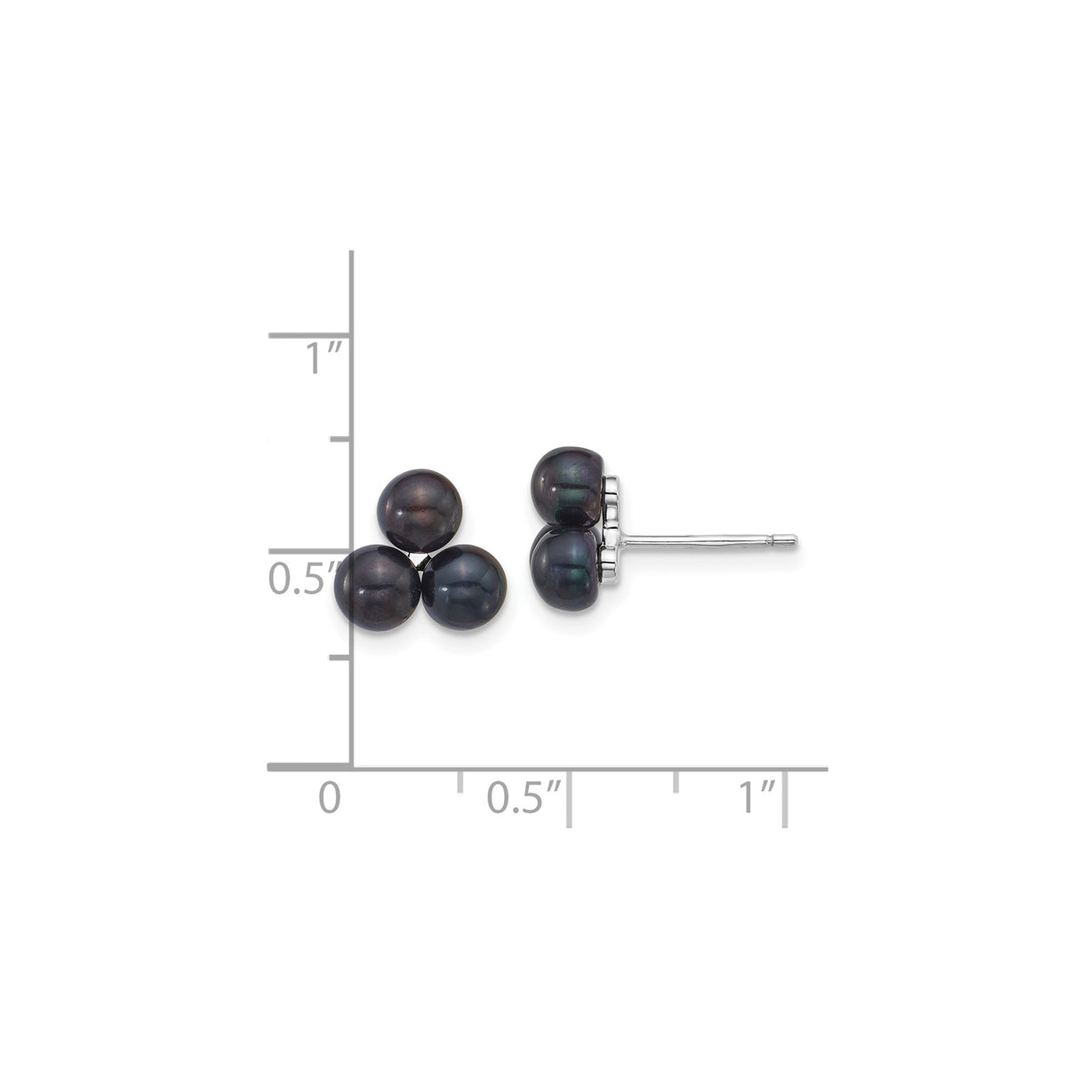 Sterling Silver Stud Earrings with Black Freshwater Pearls, Triangular Cluster Design