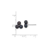 Sterling Silver Stud Earrings with Black Freshwater Pearls, Triangular Cluster Design