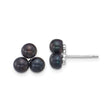 Sterling Silver Stud Earrings with Black Freshwater Pearls, Triangular Cluster Design