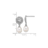 Sterling Silver Drop Earrings with Freshwater Pearl and Cubic Zirconia, Floral Openwork Design