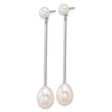 Sterling Silver Drop Earrings with Freshwater Pearls, Vertical Bar Dangle Design