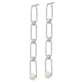 Sterling Silver Dangle Earrings with Cultured Freshwater Pearls, Asymmetric Chain Link Design