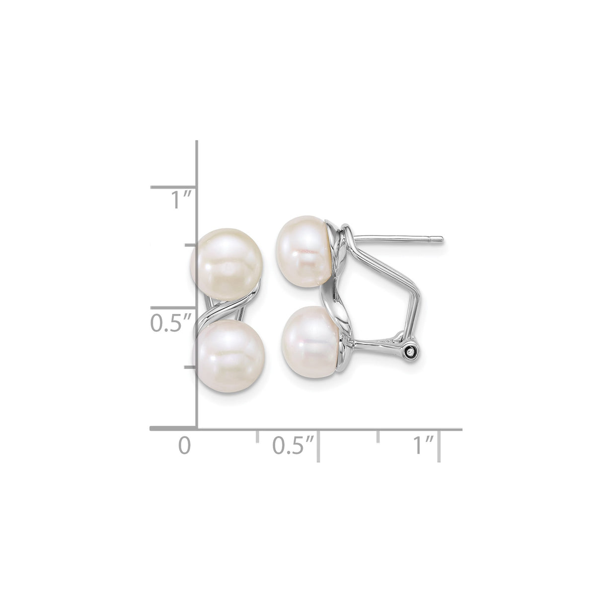 Sterling Silver Pearl Earrings with Twisted Setting and Omega Back