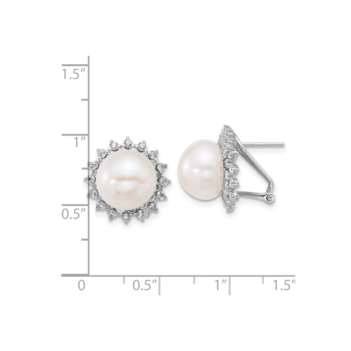 Sterling Silver Pearl Stud Earrings with Cubic Zirconia Halo, Bridal and Anniversary Style
