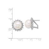 Sterling Silver Pearl Stud Earrings with Cubic Zirconia Halo, Bridal and Anniversary Style
