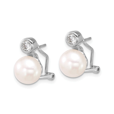Sterling Silver Pearl Stud Earrings with Cubic Zirconia Accents, Rhodium Plated Bridal Jewelry