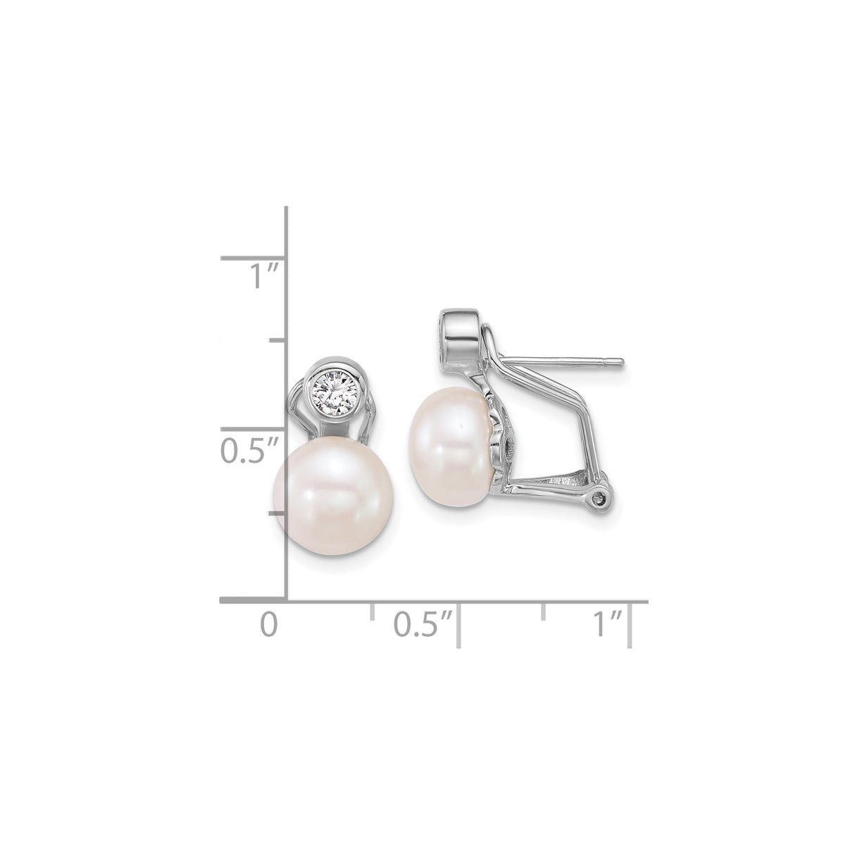 Sterling Silver Pearl Stud Earrings with Cubic Zirconia Accents, Rhodium Plated Bridal Jewelry