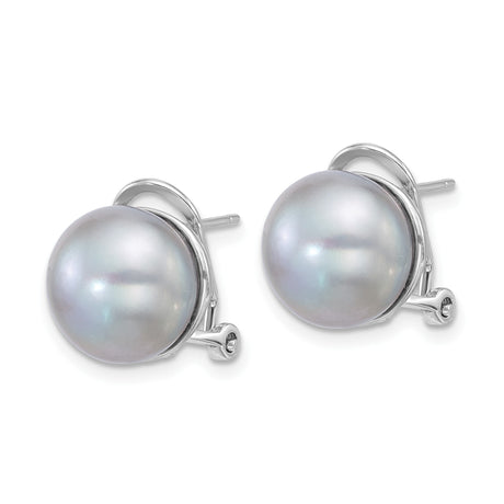 Sterling Silver Lilac Pearl Button Stud Earrings Rhodium