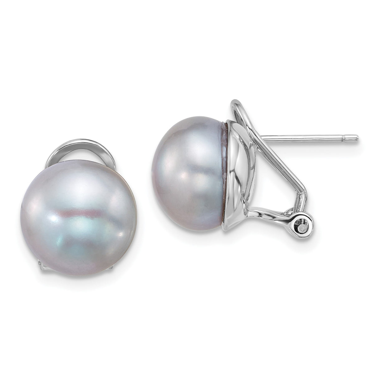 Sterling Silver Stud Earrings with Round Lavender Freshwater Cultured Pearls for Women, Elegant Minimalist Button Style Design, Rhodium Plated, Timeless Jewelry for Formal or Everyday Wear