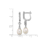 Sterling Silver Dangle Earrings with White Freshwater Cultured Pearls and Cubic Zirconia Accents