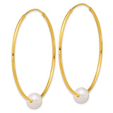Sterling Silver Hoop Earrings with White Pearl Bead, Minimalist Modern Bridal Jewelry for Women