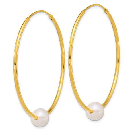 Sterling Silver Hoop Earrings with White Pearl Bead, Minimalist Modern Bridal Jewelry for Women