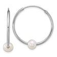 Sterling Silver Hoop Earrings with White Freshwater Pearls, Minimalist 30mm Endless Design