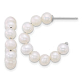 Sterling Silver Hoop Earrings with White Freshwater Pearls, Classic Bridal Jewelry