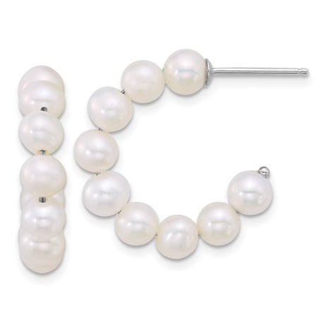 Sterling Silver Hoop Earrings with White Freshwater Pearls, Classic Bridal Jewelry