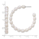 Sterling Silver Hoop Earrings with White Freshwater Pearls, Rhodium Plated, Classic Bridal Style