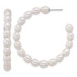 Sterling Silver Hoop Earrings with White Freshwater Pearls, Rhodium Plated, Classic Bridal Style
