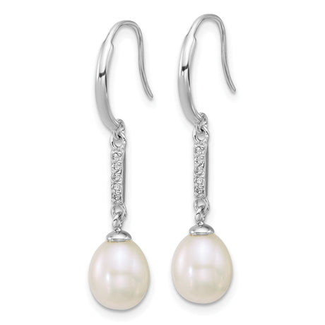 Sterling Silver Dangle Earrings with Cultured Pearl Drops and Cubic Zirconia Accents