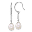 Sterling Silver Dangle Earrings with Cultured Pearl Drops and Cubic Zirconia Accents