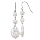 Sterling Silver Dangle Earrings with Baroque and Round Freshwater Cultured Pearls, Boho Bridal Style