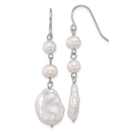 Sterling Silver Dangle Earrings with Baroque and Round Freshwater Cultured Pearls, Boho Bridal Style