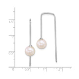 Sterling Silver Threader Earrings with White Freshwater Cultured Pearls, Minimalist Linear Drop Design