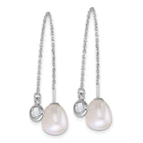 Sterling Silver Threader Earrings with White Freshwater Pearl and Bezel Set Glass Accent