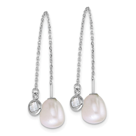 Sterling Silver Threader Earrings with White Freshwater Pearl and Bezel Set Glass Accent