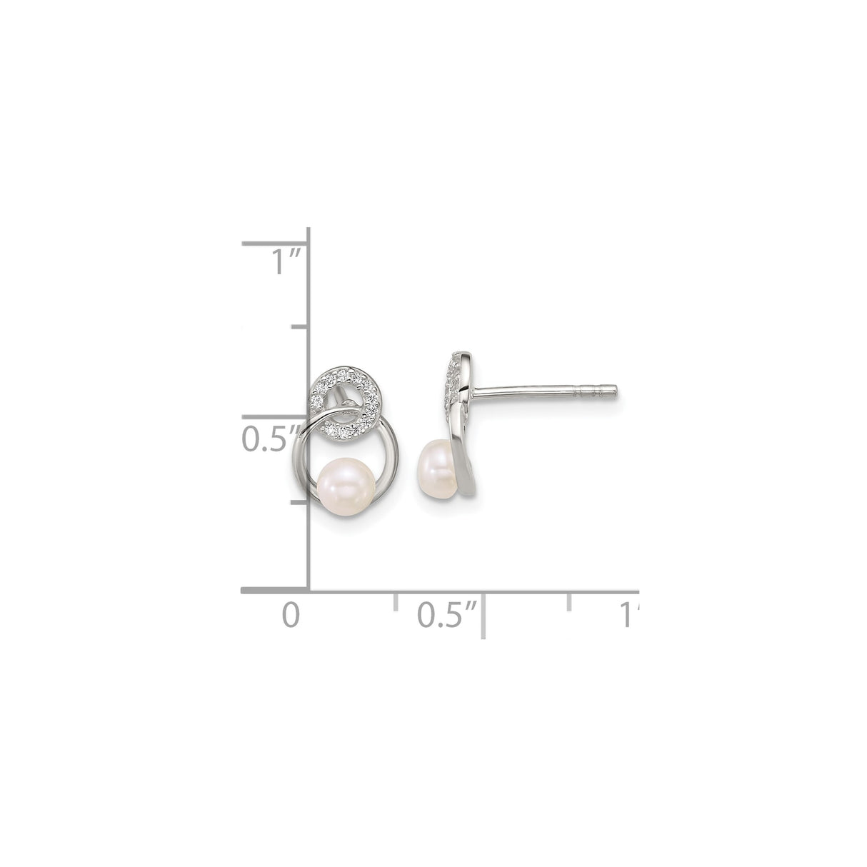 Sterling Silver Pearl Drop Stud Earrings with Cubic Zirconia, Circle Design for Women