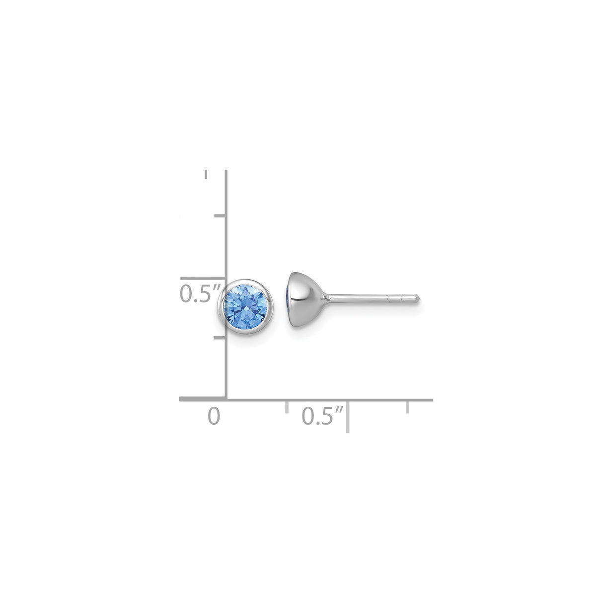 Sterling Silver Stud Earrings with Bezel Set Round Blue Cubic Zirconia, Minimalist Design