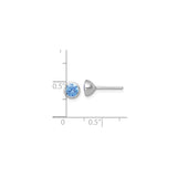 Sterling Silver Stud Earrings with Bezel Set Round Blue Cubic Zirconia, Minimalist Design