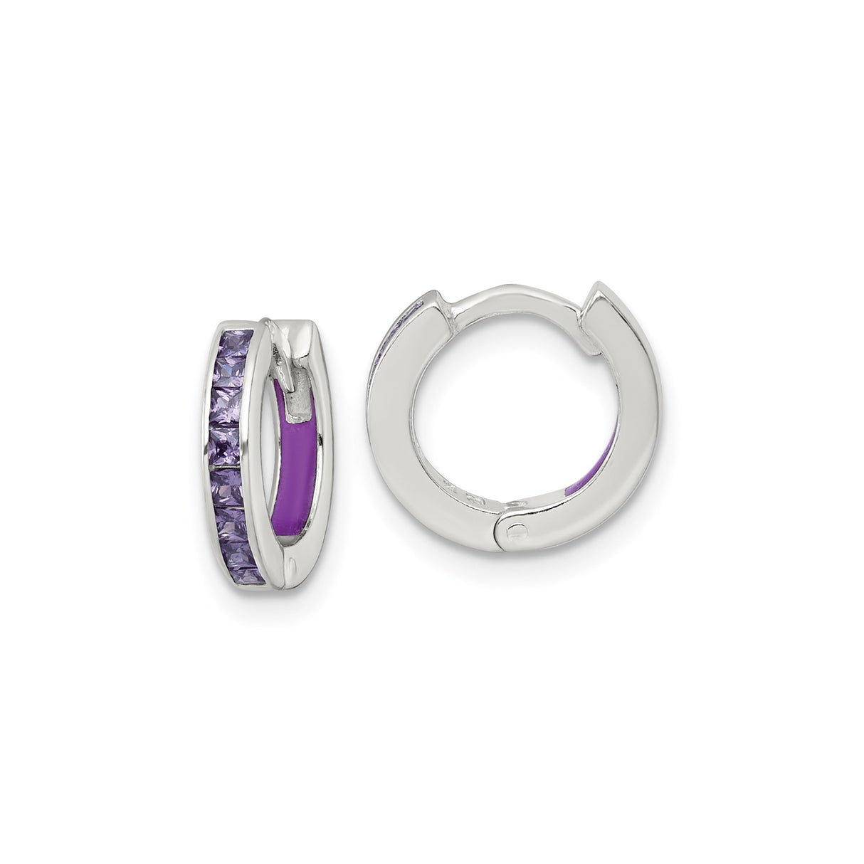 Sterling Silver Hoop Earrings with Channel Set Square Cut Cubic Zirconia, Modern Minimalist Style