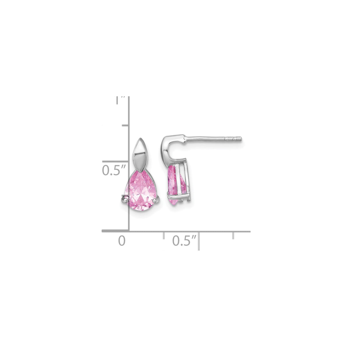 Sterling Silver Teardrop Stud Earrings Rhodium Pink Gems