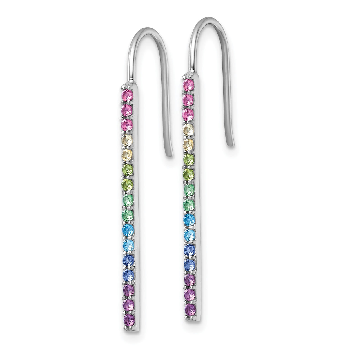 Sterling Silver Dangle Earrings with Rainbow Cubic Zirconia, Vertical Bar Pride Jewelry