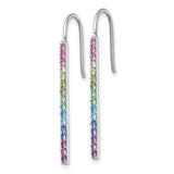 Sterling Silver Dangle Earrings with Rainbow Cubic Zirconia, Vertical Bar Pride Jewelry