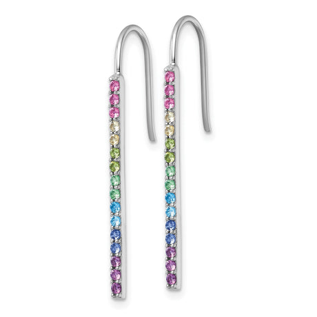 Sterling Silver Dangle Earrings with Rainbow Cubic Zirconia, Vertical Bar Pride Jewelry