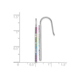 Sterling Silver Dangle Earrings with Rainbow Cubic Zirconia, Vertical Bar Pride Jewelry