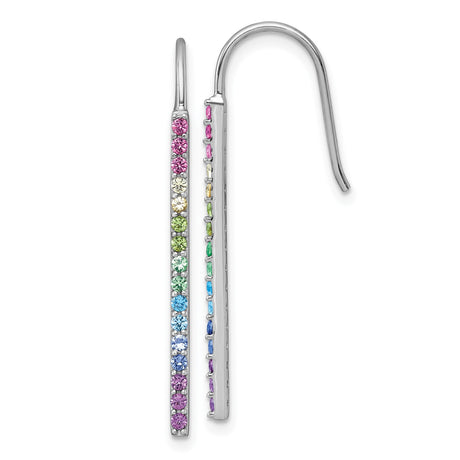 Sterling Silver Dangle Earrings with Rainbow Cubic Zirconia, Vertical Bar Pride Jewelry